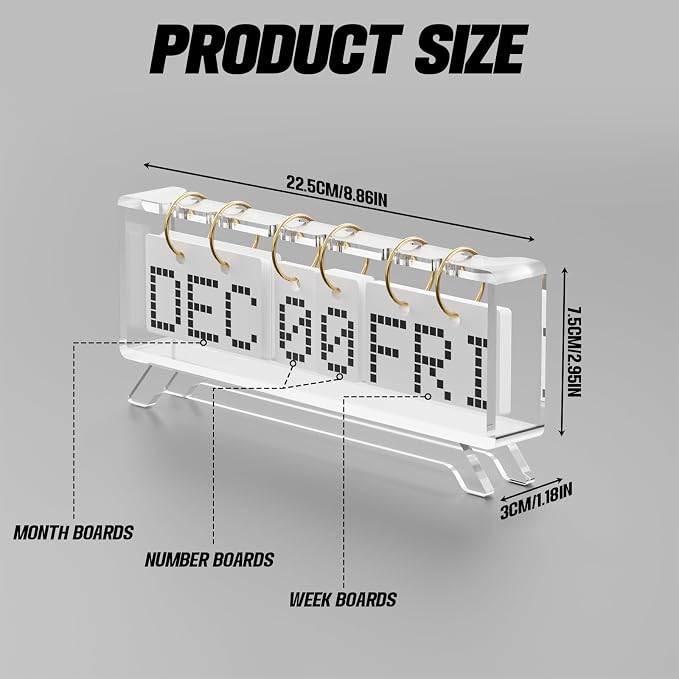 Desk Acrylic Calendar, Perpetual 2026 Daily Display Calendar, Reusable Yearly Wall Standing Calendars with Wall Hook for Home Office Decor Desk Accessories (Clear)