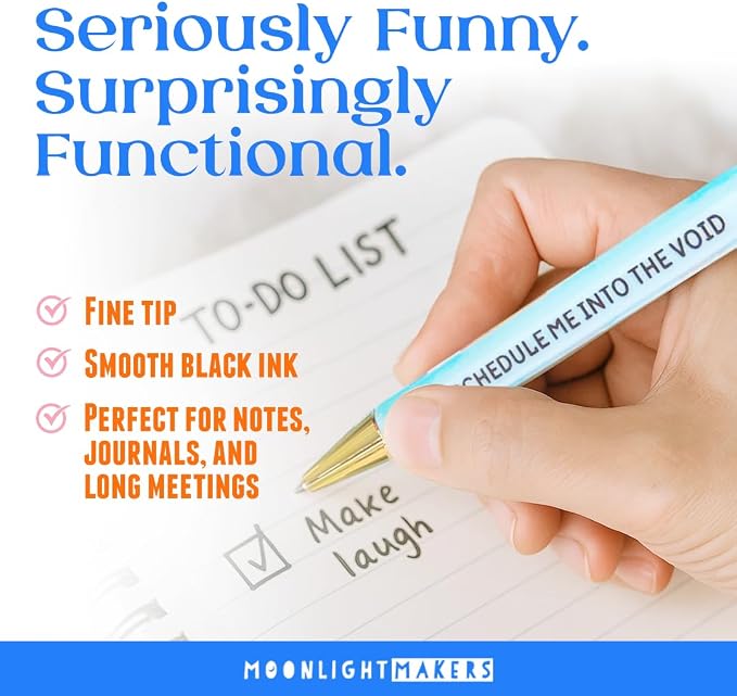 Moonlight Makers - Set of 5 Ballpoint Pens Black Ink- Engraved Funny Pens for Adults - Dumpster Fire Response Team Adult Gifts - Ideal Desk Decor for Work & Office Desk - Cute Packaging, Handy Clips