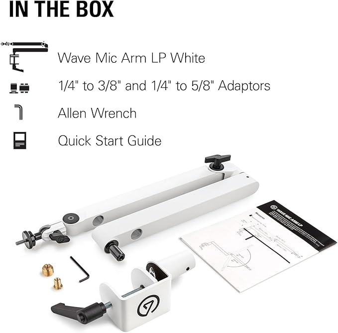 Elgato Wave Mic Arm LP White - Premium Low Profile Microphone Arm with Cable Management, Desk Clamp, Versatile Mounting and Fully Adjustable, perfect for Podcast, Streaming, Gaming, Home Office