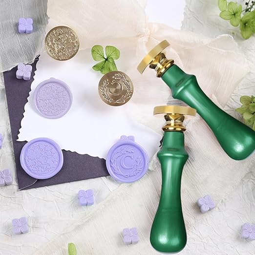 Elegant Initial C Wax Seal Kit,2pcs Exquisite Brass Stamp Heads with Eucalyptus & Flower Designs Ideal for Wedding Invitations Gift Wraps Envelopes and Christmas Cards (Alphabet C Kit)