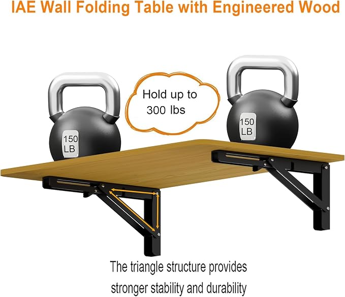 Floating Foldable Desk,Wall Mounted - Folding Computer Table with Engineered Wood,Study Table with Shelf Brackets,Fold Down Shelf,Fold Computer Desk for Small Spaces,Holds 300 lb,36" x 22" Natural