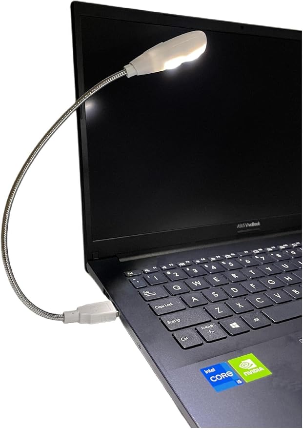 LED USB Reading Lamp Light with 2-Brightness Dimmable Setting, Flexible Gooseneck USB Light for Notebook Laptop Keyboard, Powerbank(On/Off Switch, 1 White+1 Mini USB Light)
