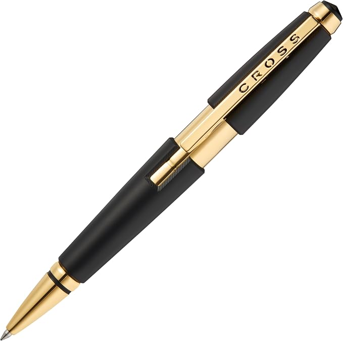 Cross Edge Matte Black Lacquer Selectip Rollerball Pen, Gold PVD Appointments, Capless Slide-Open & Snap-Shut Design,Black Ink - Elegant Accessory for Smooth Writing - Comfortable Grip