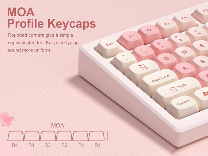 dagaladoo Cute PBT Keycaps Set,Pink Cherry Blossom,MOA Profile keycaps 60 75 100 Percent,Dye-Sub 133-key Custom Keyboard Keycap for TKL US Layout Mechanical Keyboard(only keycaps)