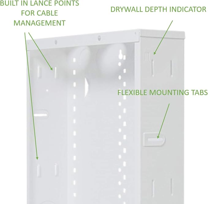 Legrand - OnQ 14 Inch Cable Management, In-Wall 20-Gauge Media Box, Structured Wiring Enclosure with 2.5 Inch Openings for Wires, Glossy White, EN1400
