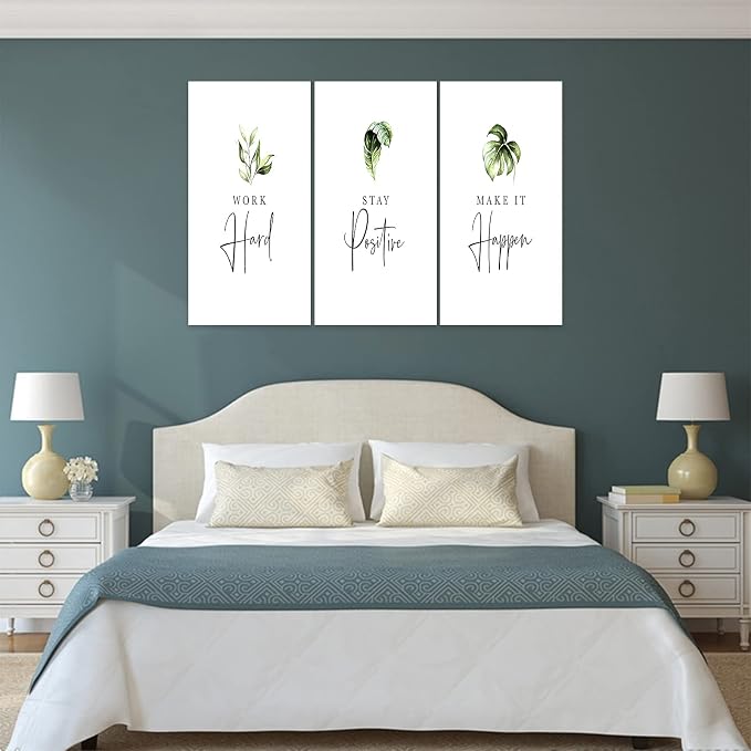 3 Piece Inspirational Wall Art, White Plants Sayings Picture, Quotes Work Stay Make it Canvas Prints for Office Decor, Triptych Entrepreneur Framed Artwork for Women Men Home Wall Decor (72" Wx36 H)