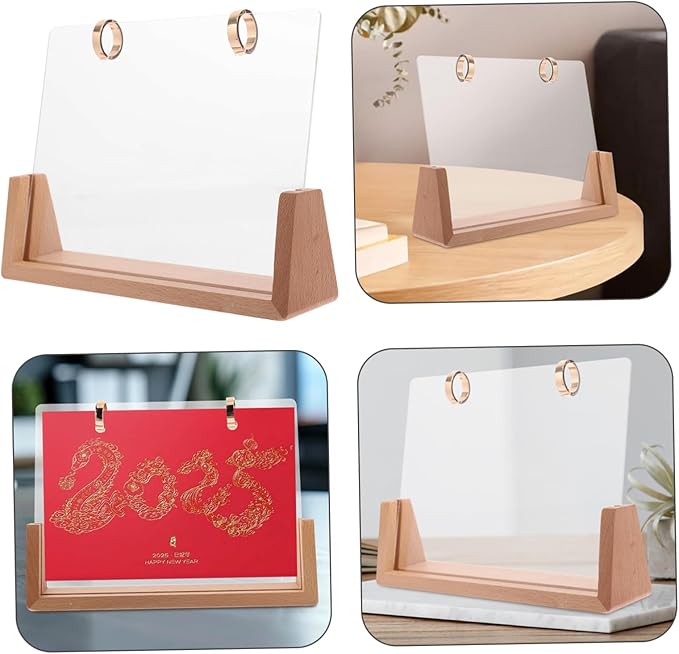 DOITOOL 1 Set Wooden Desk Calendar Base Sturdy Flip Calendar Support for Desktop Elegant and Functional Quick Setup for Office Decor Beechwood with Acrylic and Metal Circles