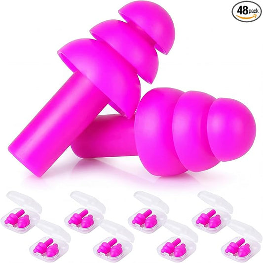 24 Pair Rose Red Ear Plugs - NRR 29dB Reusable Silicone Ear Plugs with Plastic Cases for Sleeping, Noise Cancelling, Concerts, Shooting, Swimming