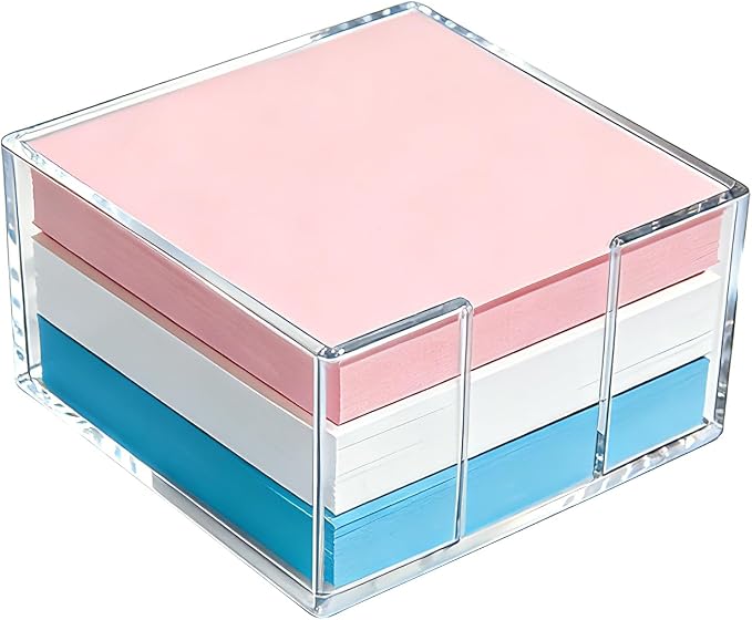 Clear Sticky Note Holder for Desk, Acrylic Sticky Note Dispenser 3x3 Inch | Office Accessories, Aesthetic Desk Accessories for Home Classroom