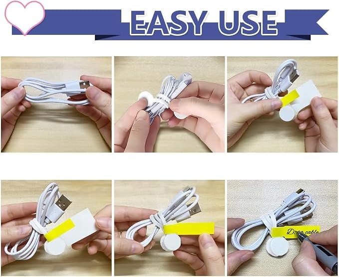 Kanemc 7.9'' Magnetic Cord Ties with Tags,Magnetic Twist Ties(10PCS-White) | Magnetic Cable Ties with Strong Magnet for Bundling Cables,Silicone Magnetic Cable Organizer Ties for home,Office,School