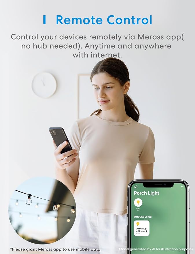 meross Outdoor Dimmer Plug, Smart Outdoor Plug Works with Apple HomeKit, Alexa, Google Home, IP44 Outdoor Dimmer for String Lights Lamps, Patio Lights with Voice & Remote Control, Schedule & Timer