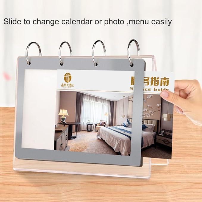 Acrylic Calendar Organizer Photo Sign Menu Stands Desk Tabletop Flip Album with PVC Pocket Display Newly Calendar Photo,4x6inch, 7 Pockets-14 Sides, Clear