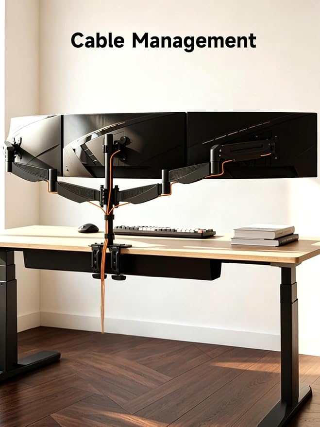 Bracwiser Triple Monitor Mount for 17 to 34 inch Screens, Holds up to 26.45lb, Adjustable Triple Monitors Stand for Desk with Tilt, Swivel, Rotation, Clamp & Grommet Kit, VESA 75/100mm, Black, MDX003P