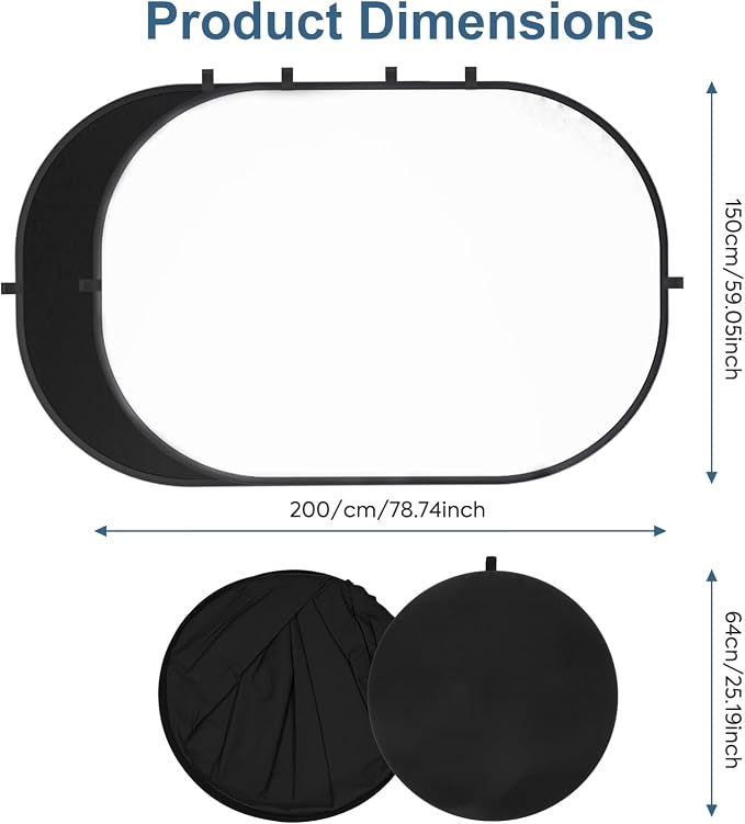 5X6.5ft Backdrop for Photography, Double Sided White Screen and Black Screen, 2 in 1 Collapsible and Reversible Background for Photography, YouTube Videos,and Live Streaming