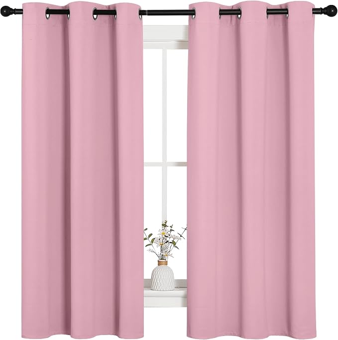 NICETOWN Room Darkening Curtains 63" Long Set of 2 for Bedroom, Rouge Pink Nursery Essential Thermal Insulated Solid Grommet Top Blackout Curtains/Drapes (1 Pair, 42 inches Wide)