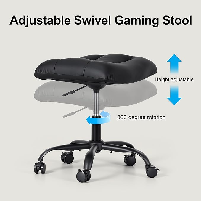 Frassie Mobile Gaming Office Footrest Stool Under Desk Multi-use Height Adjustable Rolling Foot Stool Rest Ottoman (Black)