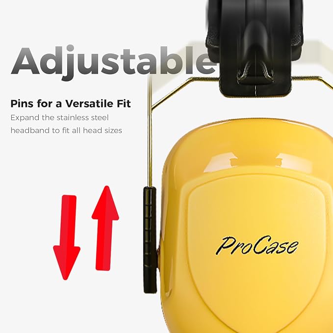 ProCase NRR 28dB Noise Reduction Ear Muffs, Foldable Adjustable Passive Noise Cancelling Headphones for Adults Kids Autism, Hearing Protection for Shooting, Construction, Mowing, Studying -Yellow