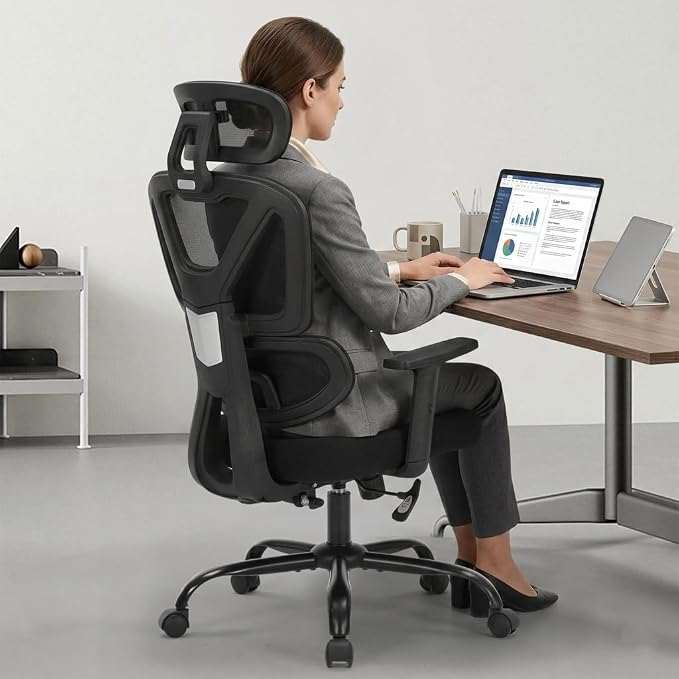 Ergonomic Office Chair Mesh HighBack Adjustable Headrest Arm Lumbar Support | Adjustable Height & Armrests, Lumbar Support Swivel Task Chair, 350LBS Executive Computer Chair for Home Office Study Meeting