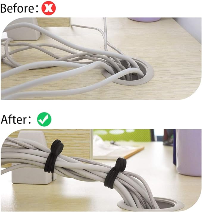 SMART&COOL Reusable Silicone Magnetic Cable Ties, Black, 20-Pack | Bundling and Organizing, Holding Stuff, Book Markers, Fridge Magnets