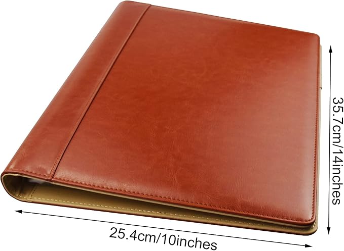 PU Leather Padfolio Ring Binder with Clipboard Resume Leather Portfolio with 20 Clear Plastic Sleeves Brown