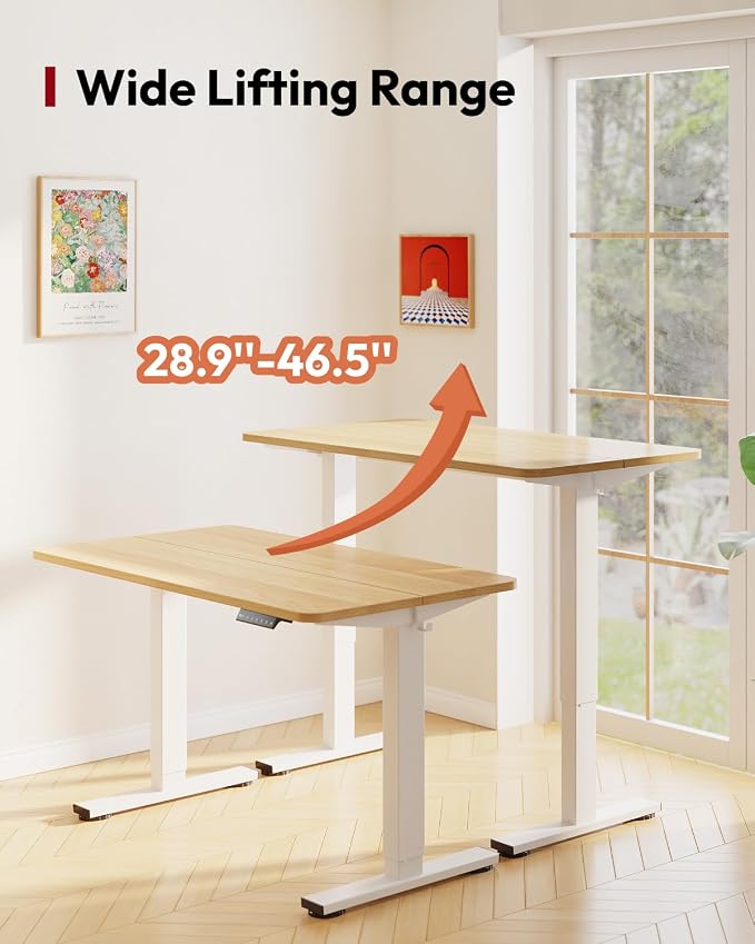 SANODESK Height Adjustable Electric Standing Desk 48x24 Inches, Sit Stand Desk with Splice Board for Home Office, Ergonomic Computer Workstation, Study & Gaming, White Frame/Maple Top