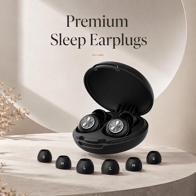 45dB Ear Plugs for Sleeping, Soft Silicone for Side Sleepers, 4 Sizes | Reusable soft silicone with XS/S/M/L sizes for side sleepers, concerts, flights and hotels; carrying case included.