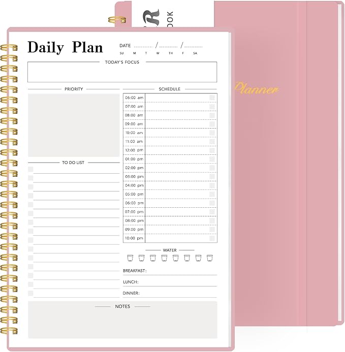 Undated Daily Planner with Hourly Schedule - One Page Per Day for Productivity, Goal Setting & Time Management, Flexible for Professionals & Students