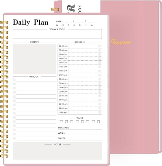 Undated Daily Planner with Hourly Schedule - One Page Per Day for Productivity, Goal Setting & Time Management, Flexible for Professionals & Students