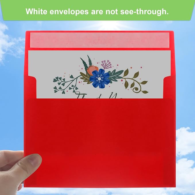 50 Packs 5x7 Envelopes, A7 5x7 Envelopes for Invitations, Printable Invitation Envelopes Self Seal for Weddings, Invitations, Photos, Greeting Cards, Mailing (Red)