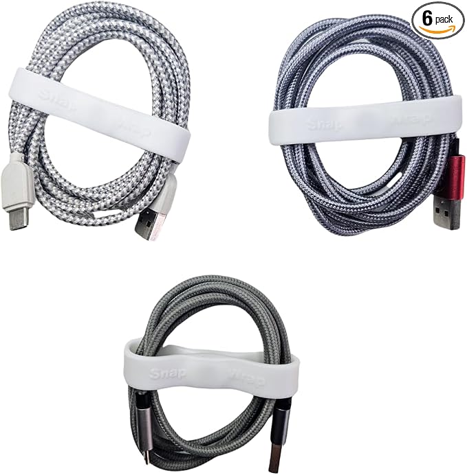 GoCJ Snap Wrap | Pro Silicone Magnetic Cable Organizer | 6-Pack | Easy One-Hand Operation | Tidy Cable & Wire Storage