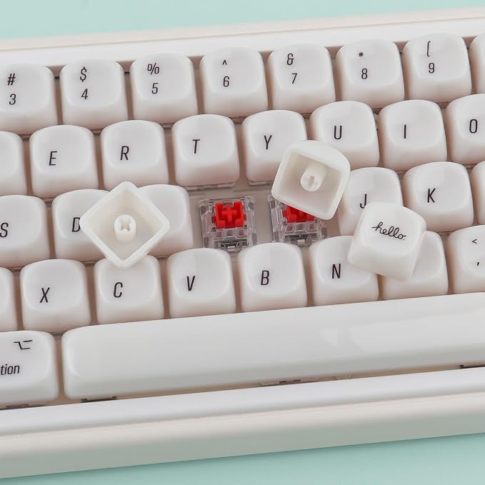Tsungup MOA Keycaps,136 Keys Cute Ceramic Textured Custom Keycaps 60 75 Percent, Minimalist White Mac Keycap Set Key Caps Keyboard for Cherry Gateron MX Swithes Mechanical Keyboards(Translucent White)