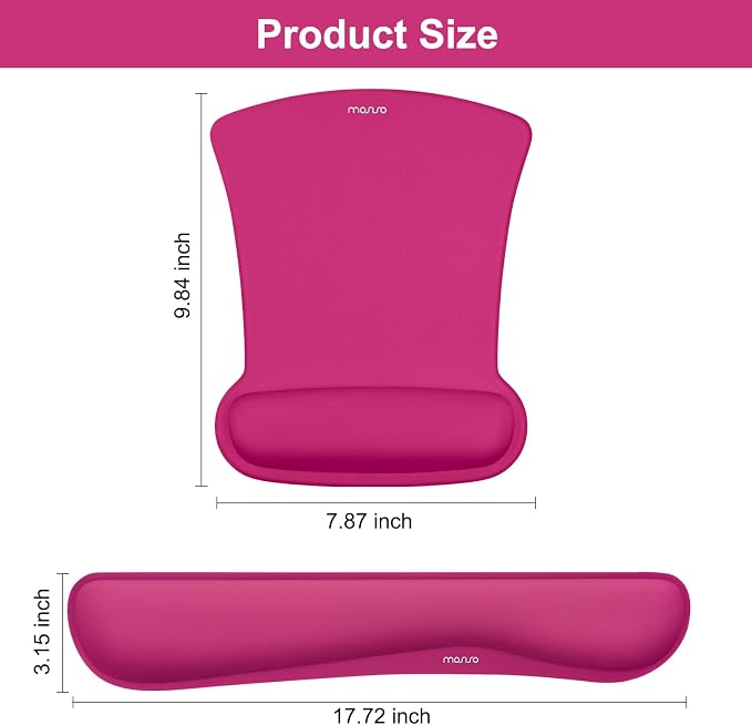 MOSISO Wrist Rest Support for Mouse Pad & Keyboard Set, Ergonomic Mousepad Non-Slip Base Home/Office Pain Relief & Easy Typing Cushion with Neoprene Cloth & Raised Memory Foam, Rose Red
