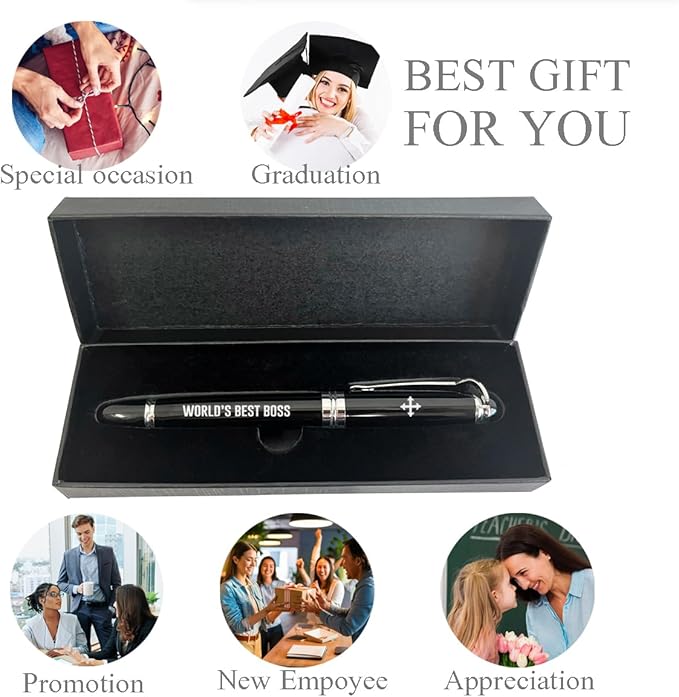 SUSZDOU Engraved Pen for Boss – “World’s Best Boss”, Roller Ball & Ballpoint Pen, Appreciation Gift, Office & Business Gift for Director or Coworkers