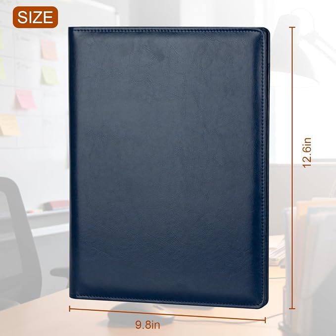 Padfolio Portfolio Binder, Faux Leather Folder, Resume Interview Legal Document Organizer, Letter Sized Writing Pad w/Business Card Holder, A4 Professional Folio for Office Conference (Blue)
