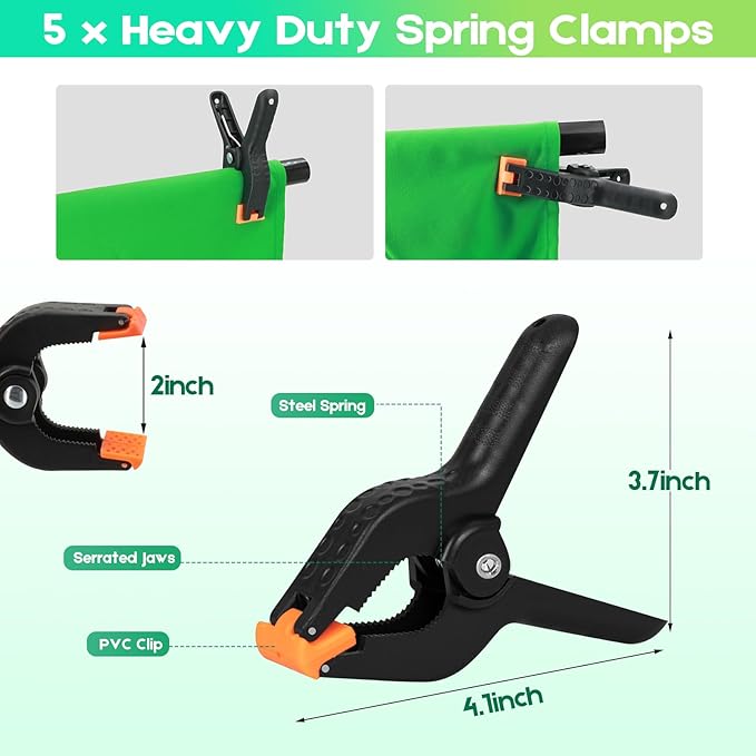 Green Screen Backdrop Kit, 10 x 6.5 Ft Portable Green Screen with T-Shaped Stand, Carrying Bag, 5 Clamps, Photography Greenscreen Background Kit for Streaming, Gaming, Zoom