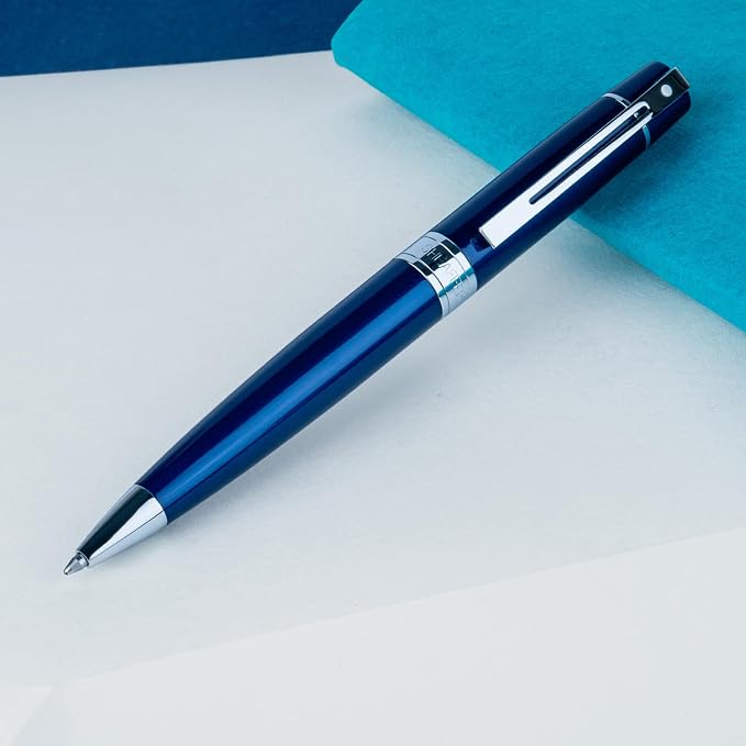 Sheaffer 300 Glossy Blue Lacquer Ballpoint Pen with Chrome-Plated Trim