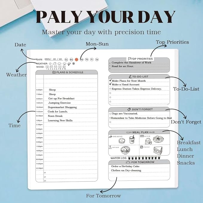 Travelers Notebook Inserts with PVC Sleeve,Daily Planner,Daily Appointment Book,Undated To Do List Notepad,30 Sheets,8.5" x 4.7",Pocket Notebook for Journals,Diaries,Planners,Flowerpot Plants
