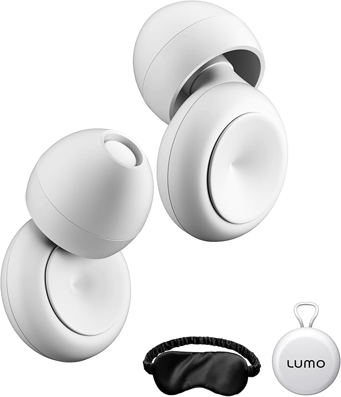 Lumo Ear Plugs for Sleeping - 28dB Reusable Silicone Ear Plugs for Noise Reduction with Silk Sleep Mask | Work & Concert Hearing Protection | Customizable & Comfortable Noise Reducing Earplugs (White)