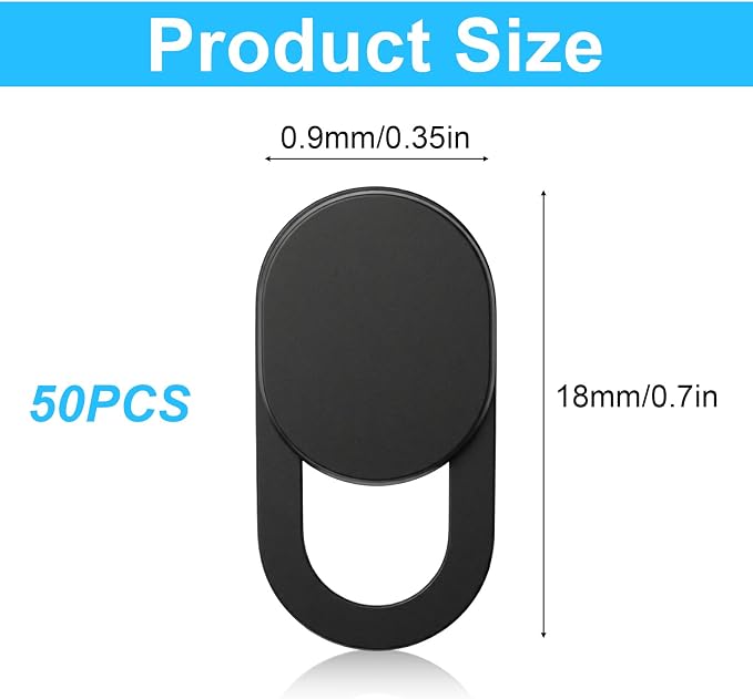 50 PCS Webcam Cover Slide Black Phone Camera Covers, 0.023 Inch Ultra-Thin Universal Laptop Camera Cover Slide Webcam Protects Your Privacy & Security for Laptop, Desktop, Smartphone, Cell Phone