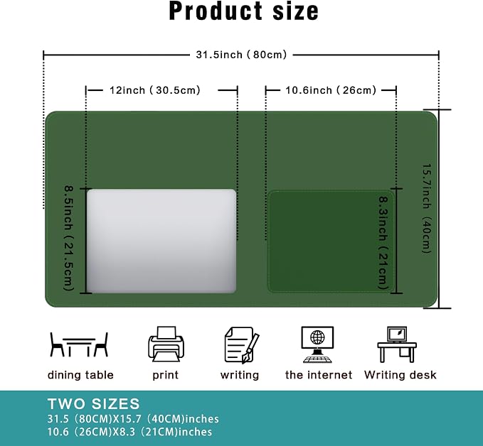 Makeup Mat for Protector,Craft Mats to Protect Table,Nail Art Table Mat,Dresser Protector Top Vanity Essentials,Vanity Desk Cover Pads,Dresser Cover Top Mats(Green+Gray,31.5" x 15.7")