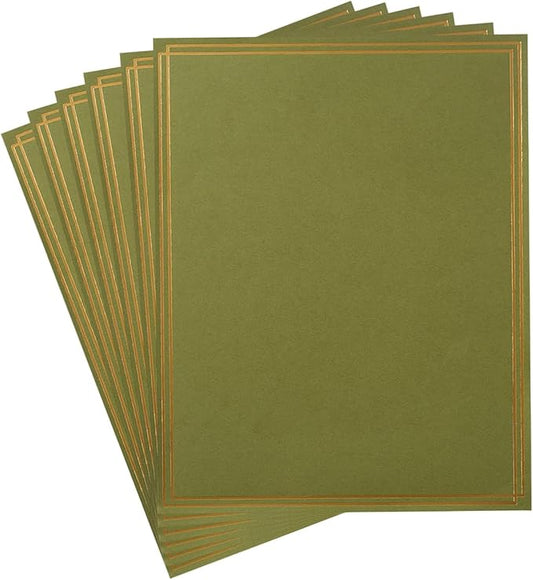 60 Pack Stationery Set Paper with Gold Border, 8.5x11 Inch Paper Sheets for Writing Letters, Letter Size Writing Paper (Olive Green, 8.5x11 inches)
