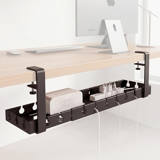 Under Desk Cable Management Tray, 16-29" Adjustable Metal Cord Rack | 【Heavy-Duty 11lbs Capacity】Easy install under desk cord organizer fits power strips & routers. Perfect for home office setups