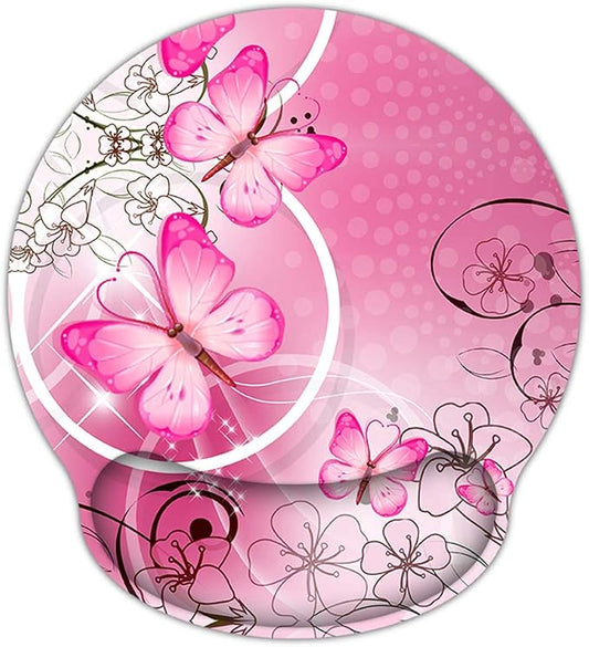Memory Foam Mouse Pad with Wrist Support,Ergonomic Mouse Pad with Wrist Rest,Non-Slip Rubber Base for Computer Laptop & Mac,Lightweight Rest for Home,Office & Travel (Pink Butterfly)
