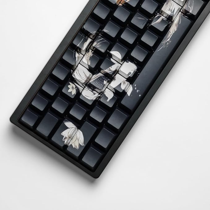 PBT Keycaps Lucky Koi Fish 60 75 100 Percent Shine Through Side Printe Thick Cherry Profile 130 Keys Dye Sub Custom Keycap Set keycaps for 61/64/68/84/87/100/104/108 MX Mechanical Keyboard