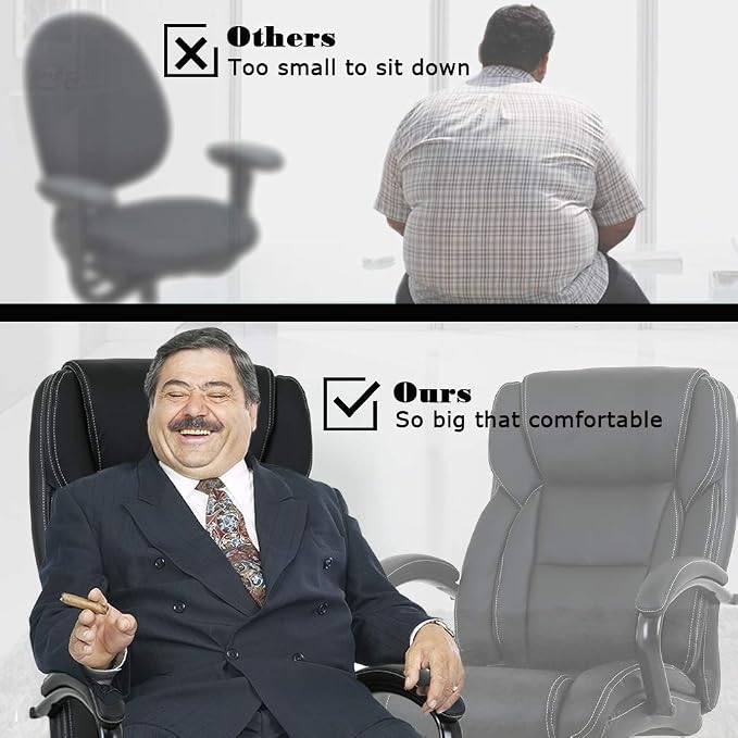Big & Tall Executive Office Chair Heavy Duty 500LBS Computer Desk Chair Ergonomic High Back Task Rolling Swivel Chair with Lumbar Support Armrest PU Leather Oversizd Wide Seat Office Chair, Black