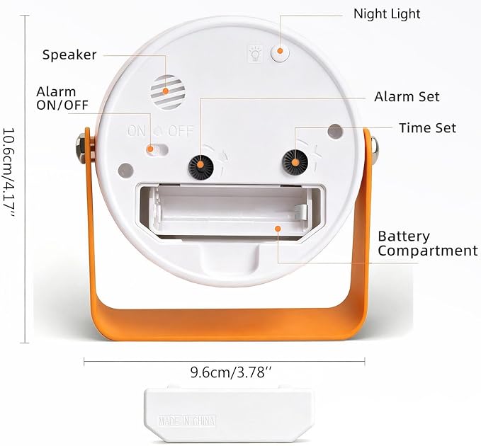 3.5" Analog Alarm Clock Silent Light Snooze 360° Adjustable Angle | Small Retro Desk Clock Battery Operated, Silent Metal Table Clock with Light for Living Room,Bedroom Loud Alarm Clock Adults