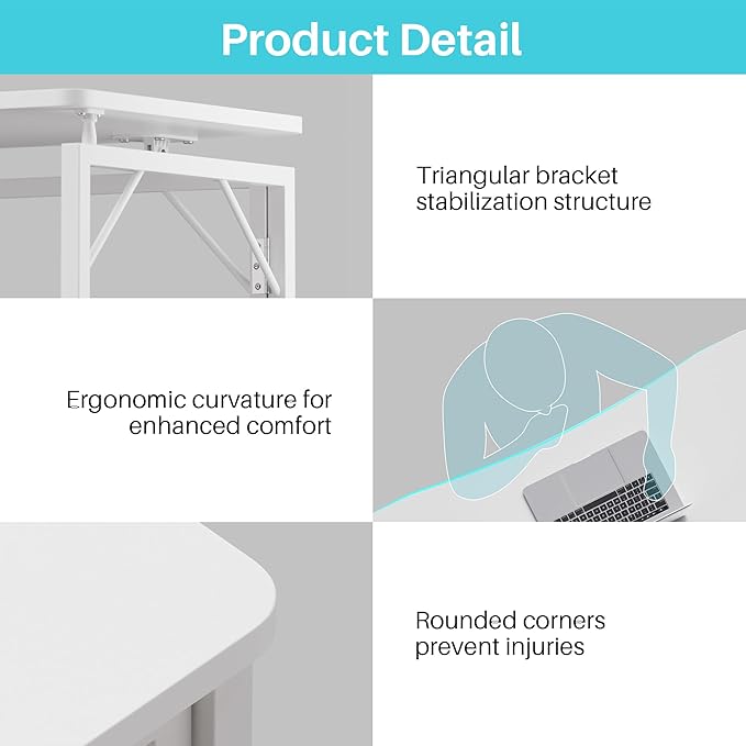 JOYMOOP White Folding Desk - 31.5", No Assembly Small Foldable Desk for Home, Office, Wooden Top Folding Computer Desk for Working, Writing, Studying