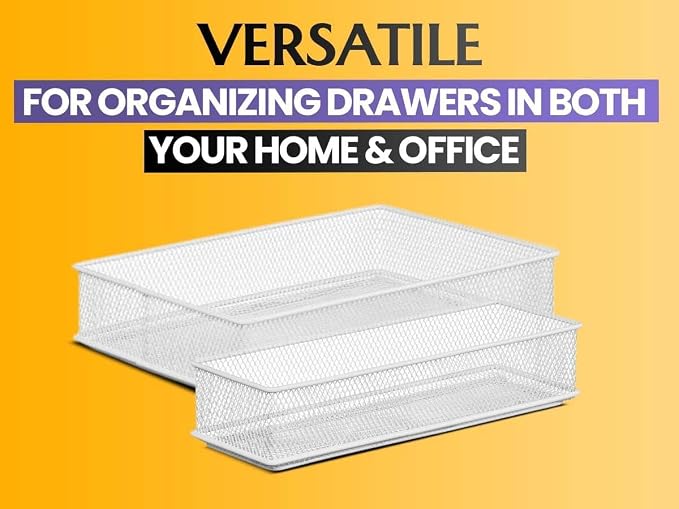 YBM HOME Silver Mesh Drawer Cabinet and or Shelf Organizer Bins, School Supply Holder Office Desktop Organizer Basket (12, 6x9x2 Inch)