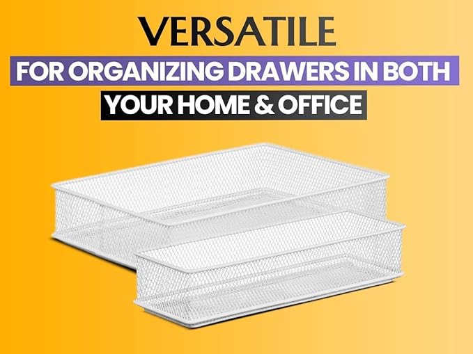YBM HOME Silver Mesh Drawer Cabinet and or Shelf Organizer Bins, School Supply Holder Office Desktop Organizer Basket (2, 6x12x2 Inch)
