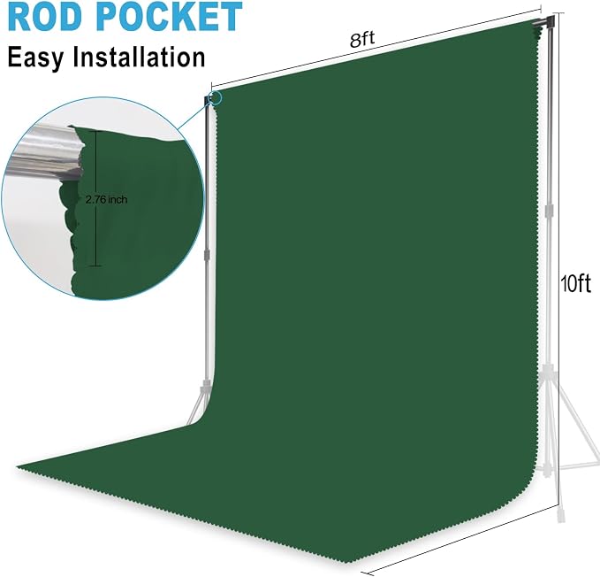 Dark Green Backdrop for Photoshoot, Professional Photo Backdrop Background Curtain for Product Photography, Portraits, Wedding, Party, Live Streaming Video Recording 8X10 FT